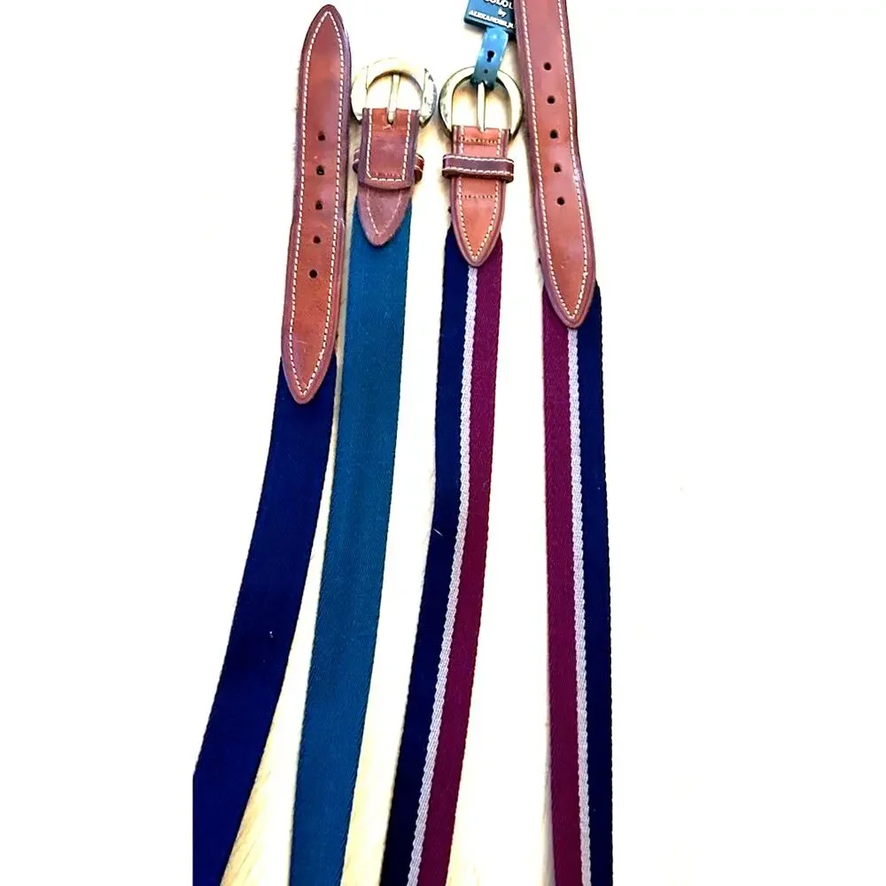 2* VTG Golf Belt Men 42/44 Burgundy Blue Stripe Canvas Brown Leather Colours R